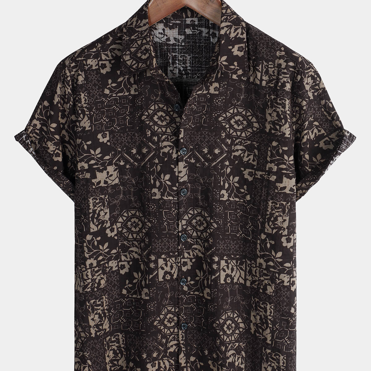 Chemise vintage boutonnée à manches courtes en coton rétro pour hommes