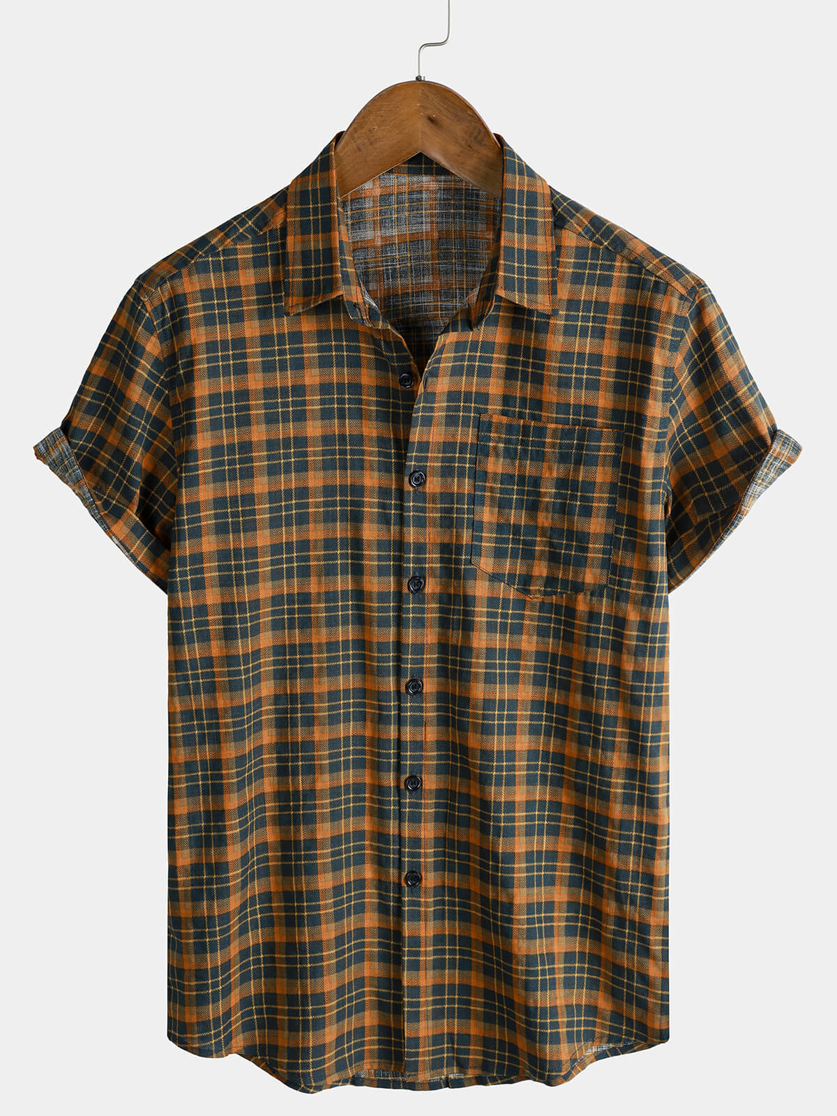Chemise Homme Carreaux Vintage avec Poche Manches Courtes