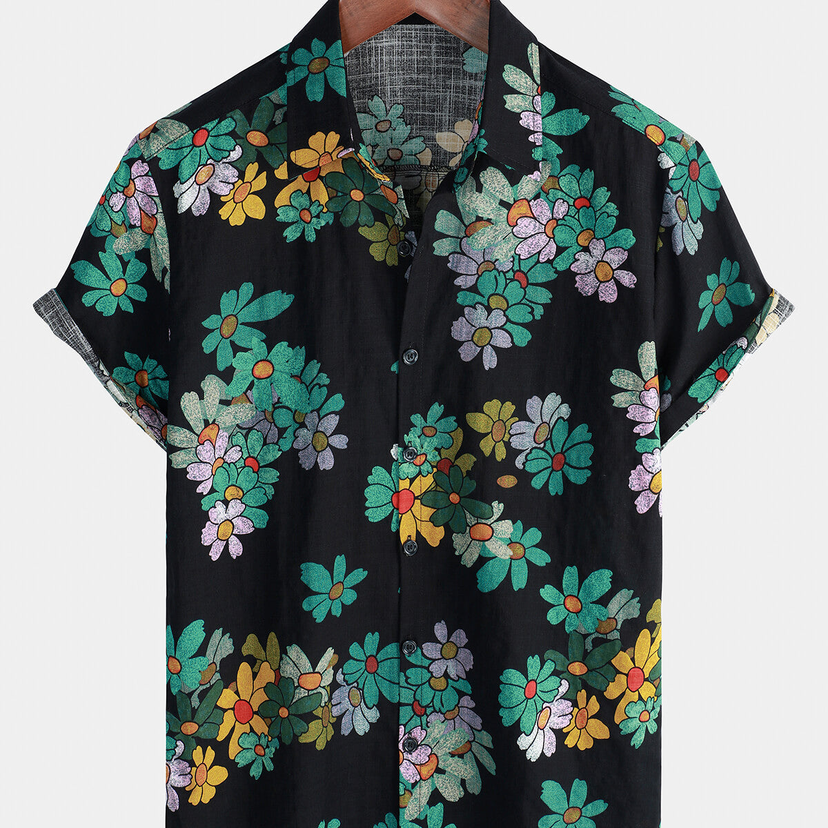 Chemise à manches courtes boutonnée à fleurs hawaïennes en coton décontracté pour hommes