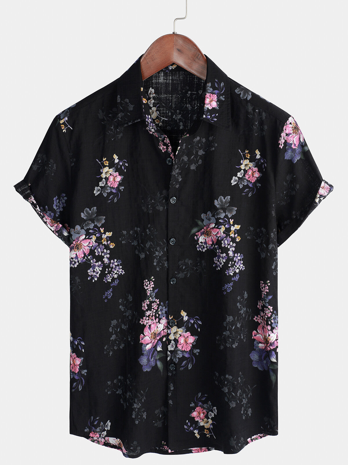 Chemise vintage en coton à manches courtes et boutons floraux pour hommes