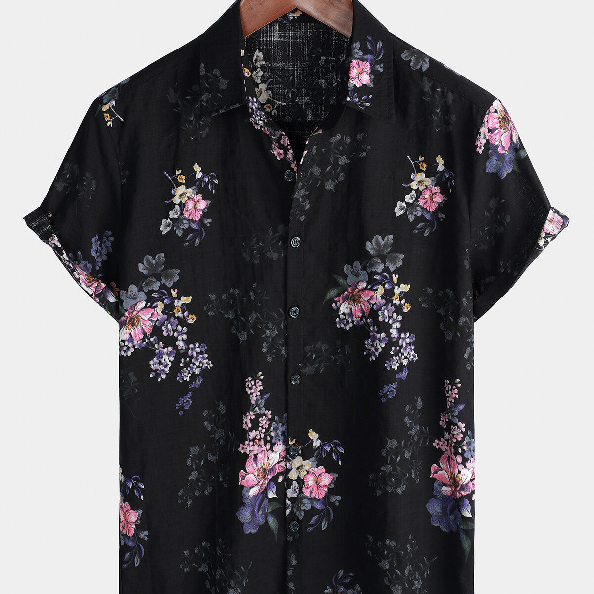 Chemise vintage en coton à manches courtes et boutons floraux pour hommes
