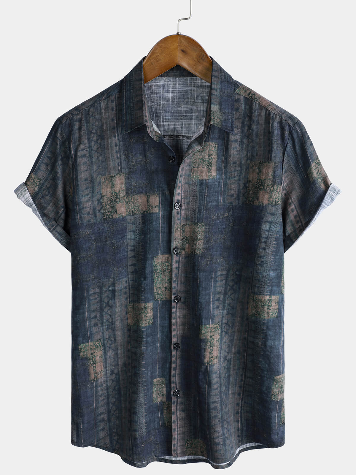 Chemise d'été décontractée à manches courtes pour homme, imprimé patchwork, style vintage