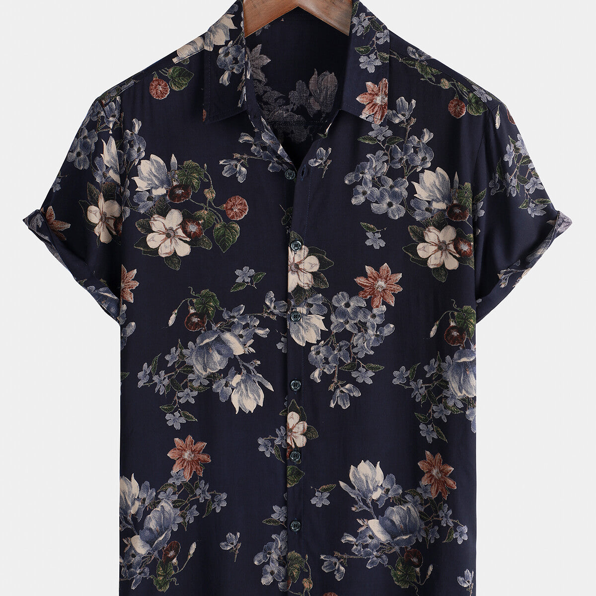 Chemise à manches courtes en rayonne pour hommes, Vintage, bleu marine, vacances, été, plage florale