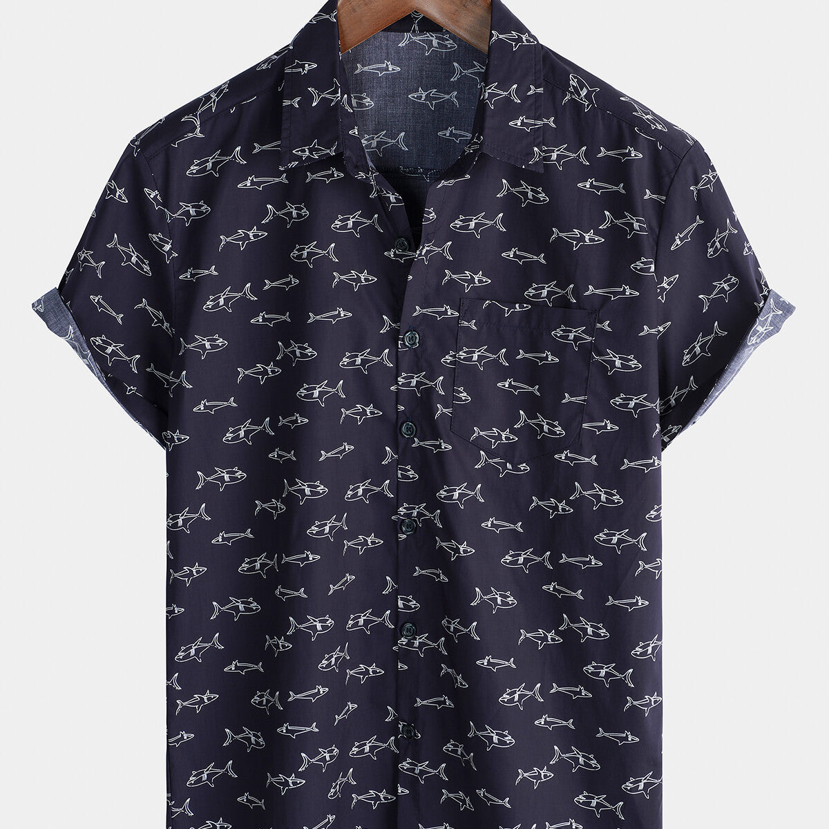 Chemise Aloha drôle à manches courtes pour hommes, poisson hawaïen en coton avec poche