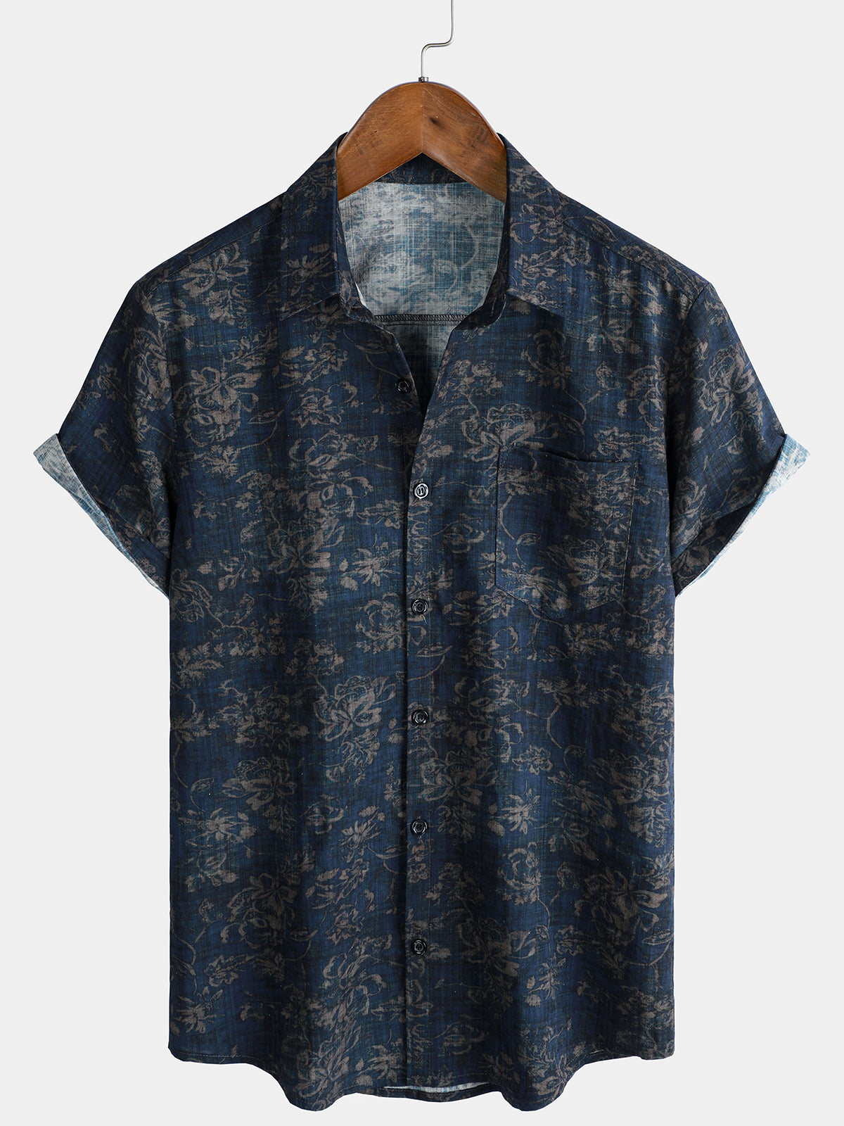 Chemise d'été à manches courtes et poche à imprimé floral rétro pour hommes