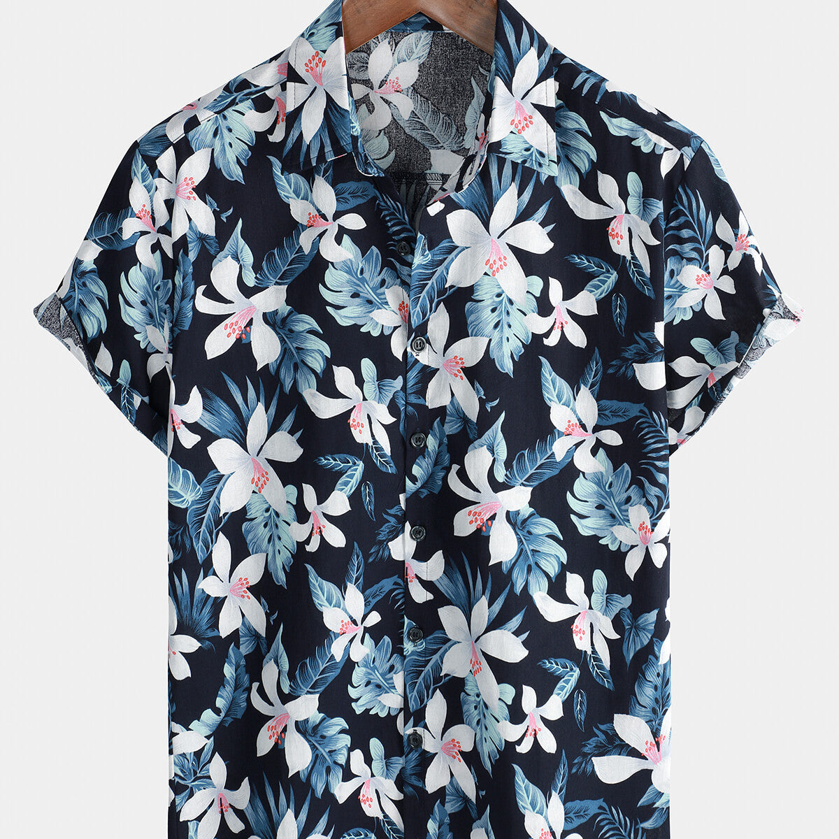 Chemise à manches courtes boutonnée à fleurs hawaïennes vintage bleues respirantes pour hommes