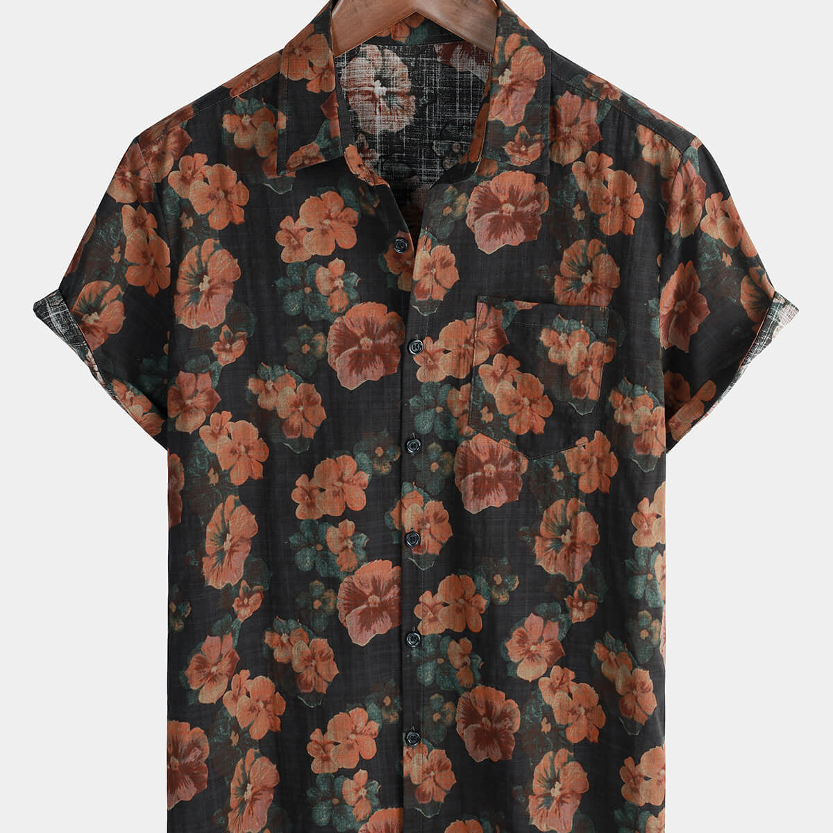 Chemise Vintage en coton boutonnée à manches courtes pour hommes, vacances florales décontractées