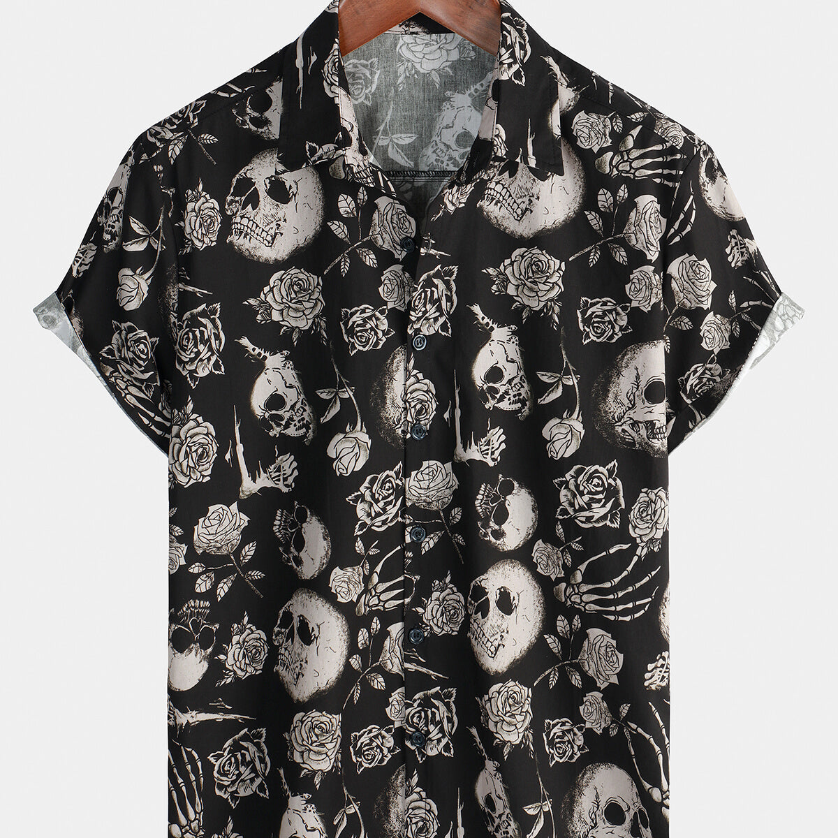 Chemise boutonnée Cool Skull Rose Floral Punk Rock and Roll pour hommes
