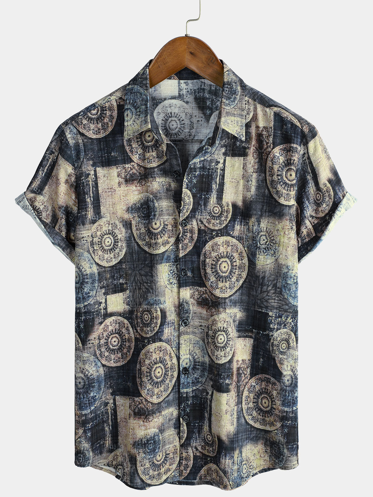 Chemise d'été à manches courtes pour homme, style ethnique vintage