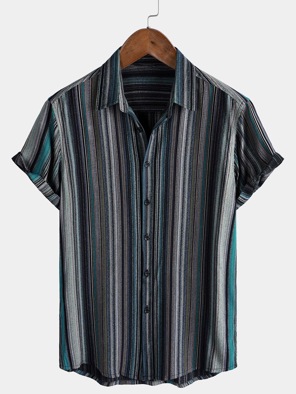 Chemise à manches courtes à rayures rétro pour homme