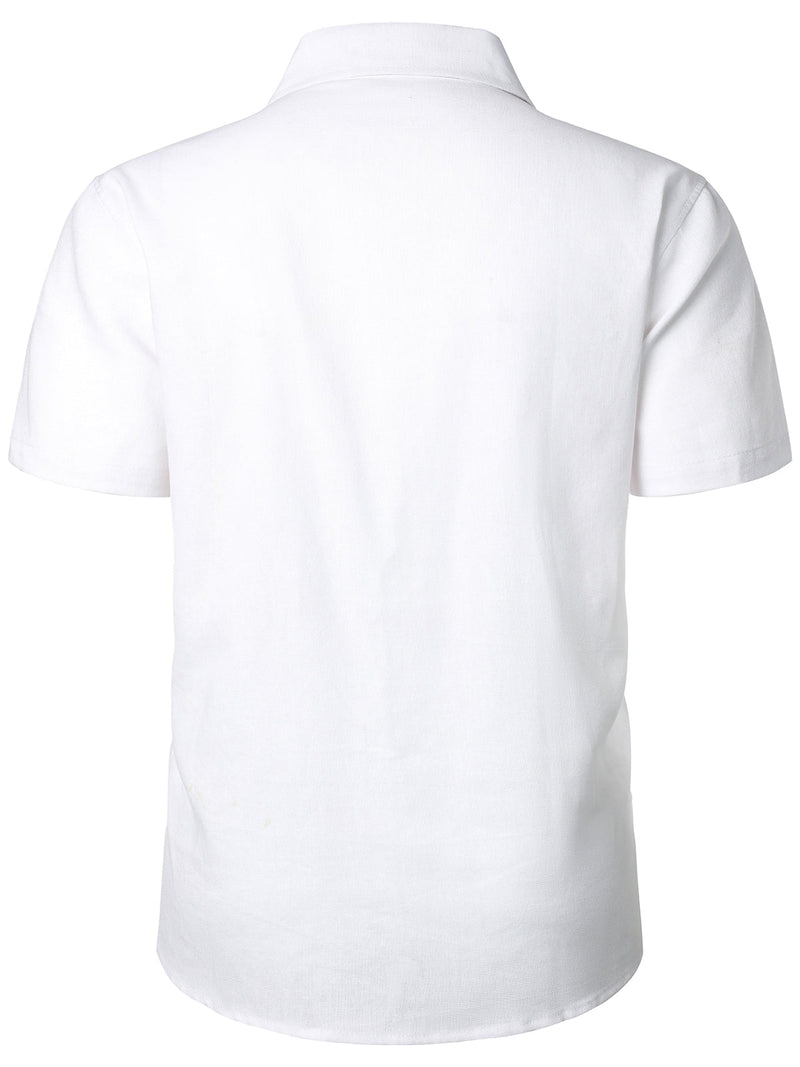Chemise à manches courtes en coton rétro avec cordon de serrage pour hommes