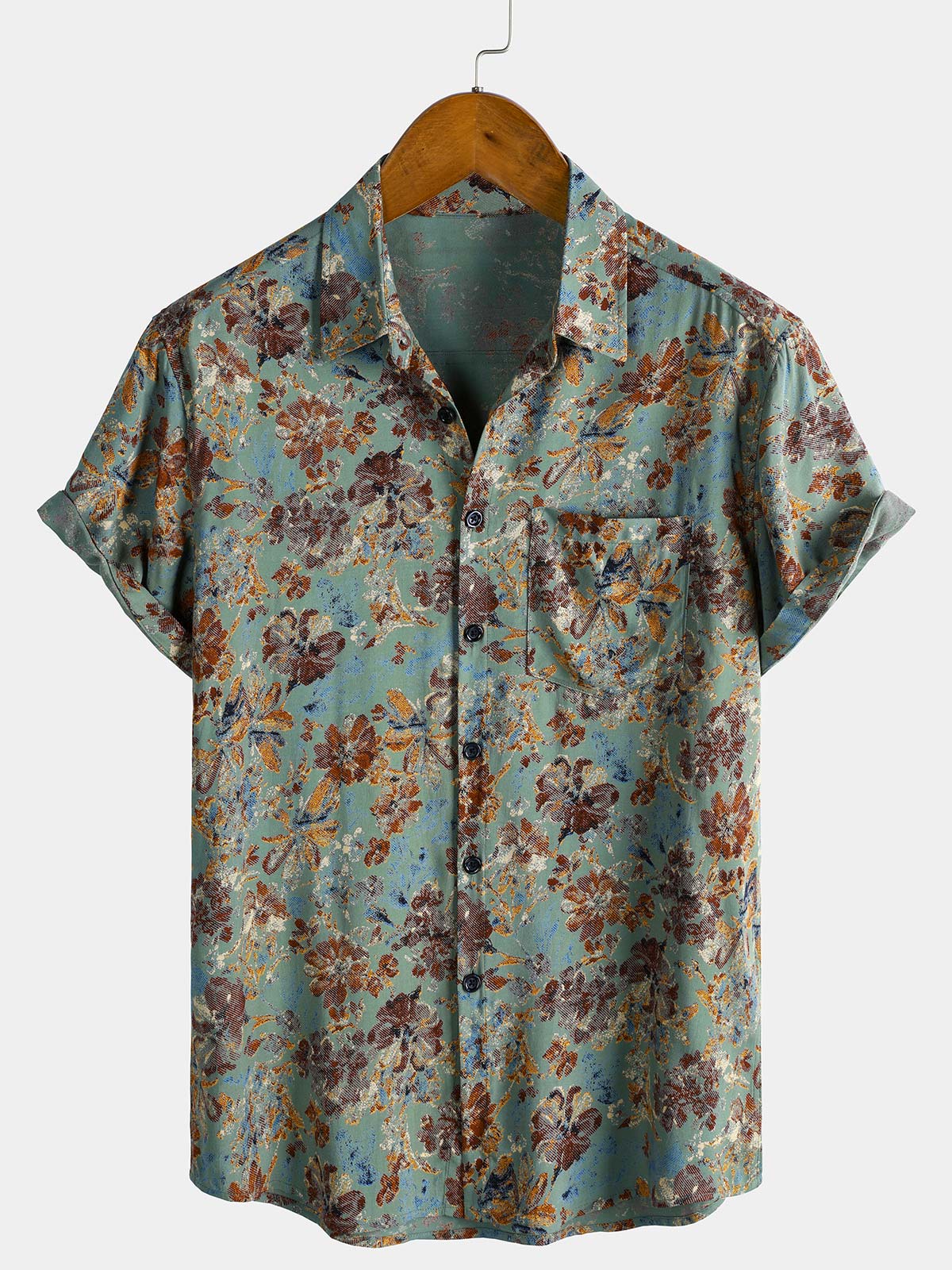 Chemise à manches courtes et poche en rayonne à imprimé floral pour homme
