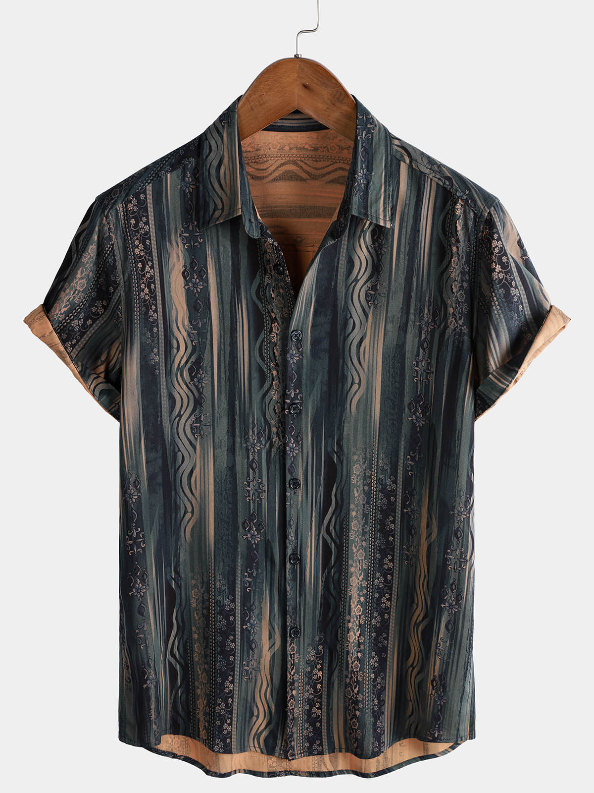 Chemise de plage à manches courtes et imprimé rétro à rayures pour homme