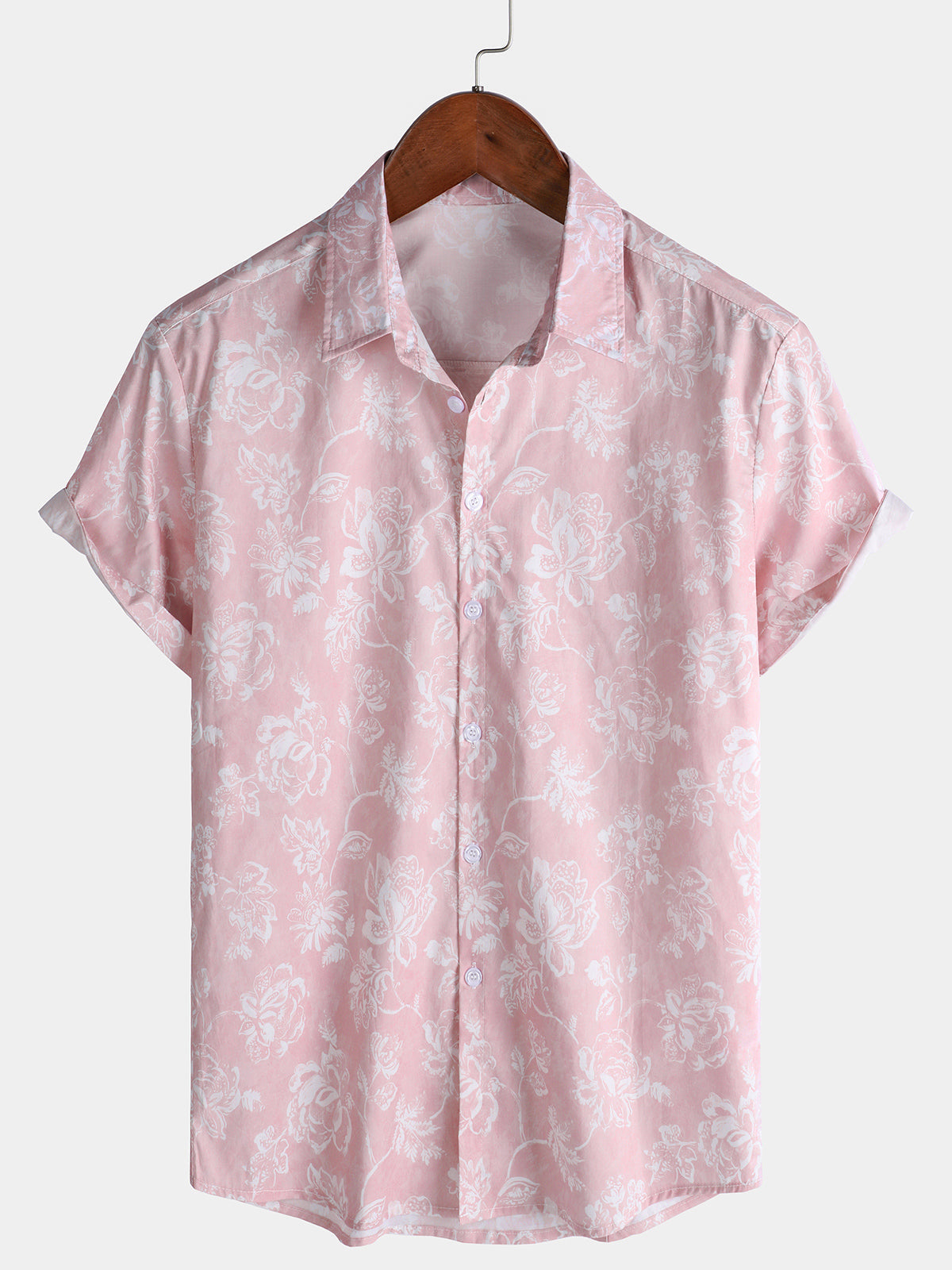 Chemise Hawaïenne Homme Rose Coton Fleuri Plage