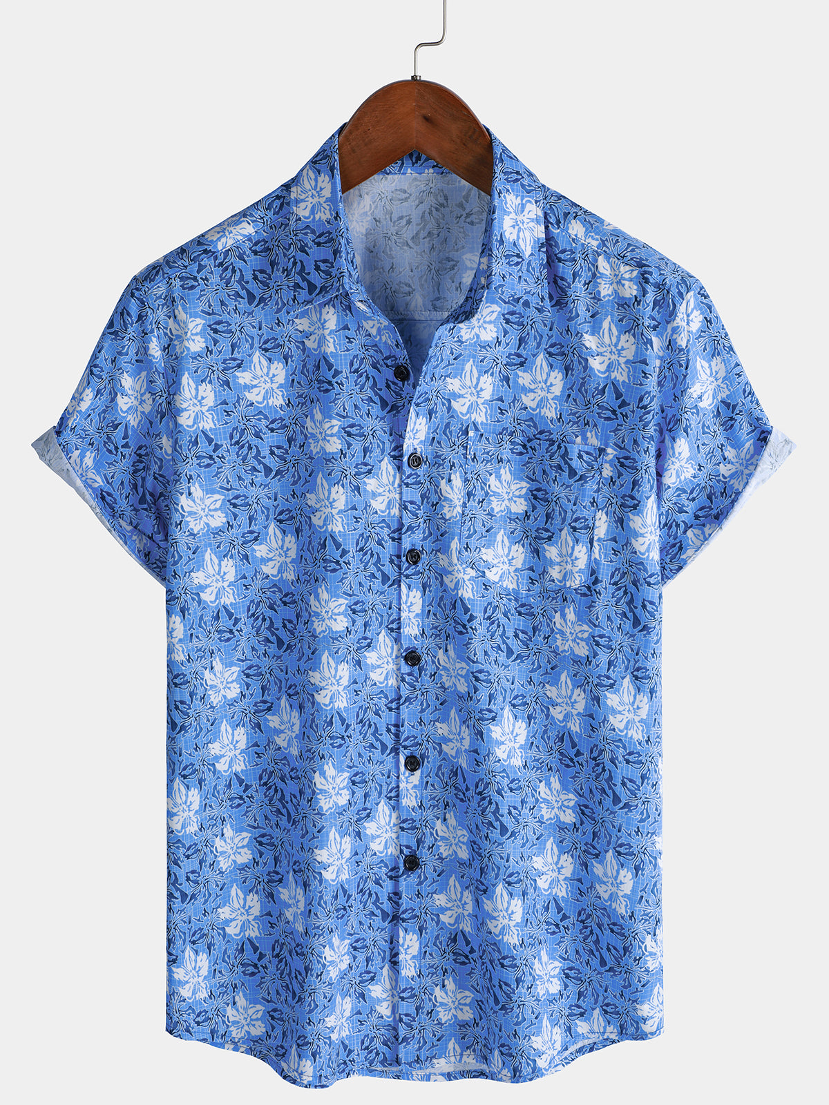 Chemise de plage à manches courtes en coton à motif floral tropical pour homme