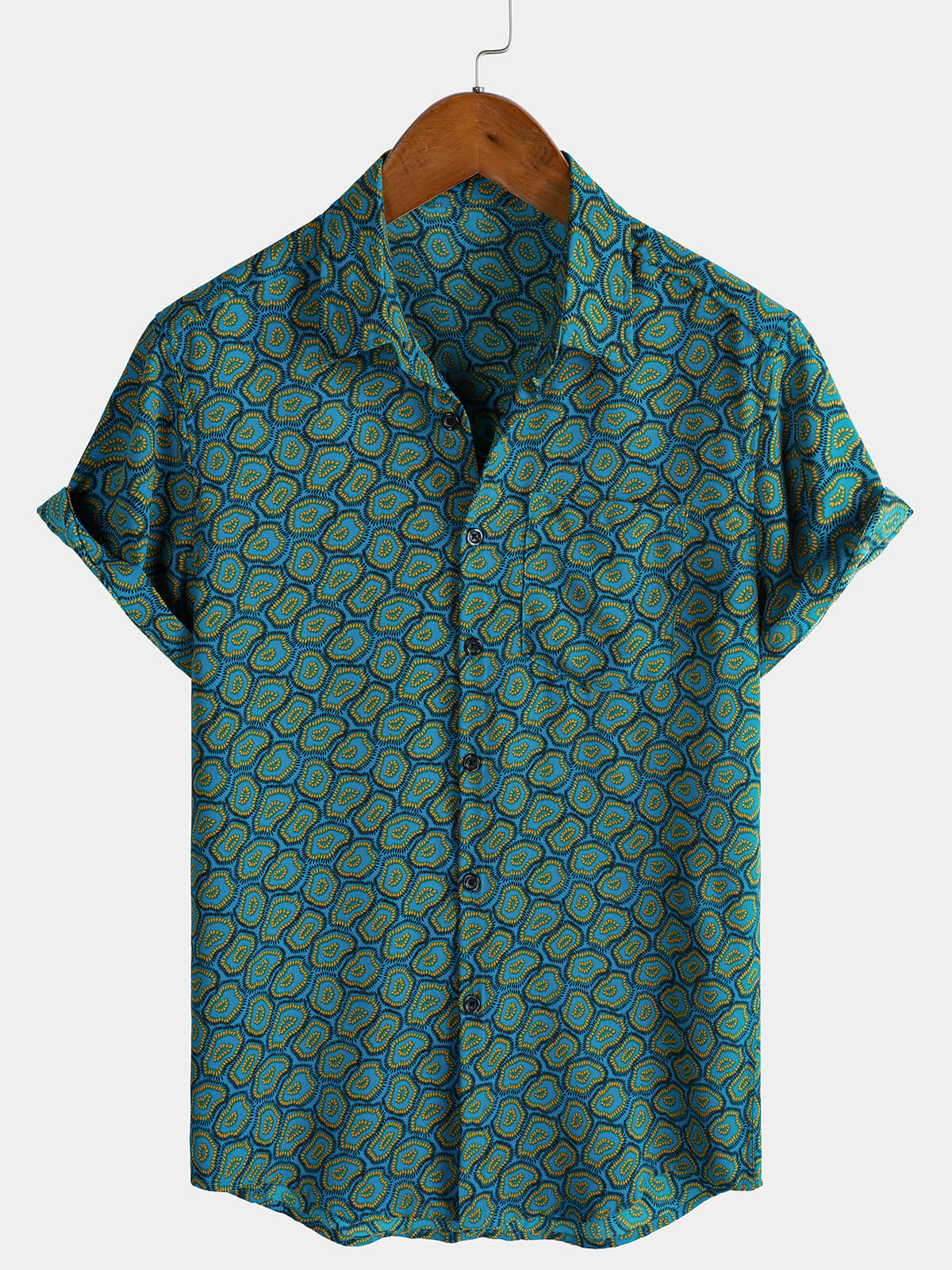 Chemise à manches courtes et poche bleue abstraite pour homme