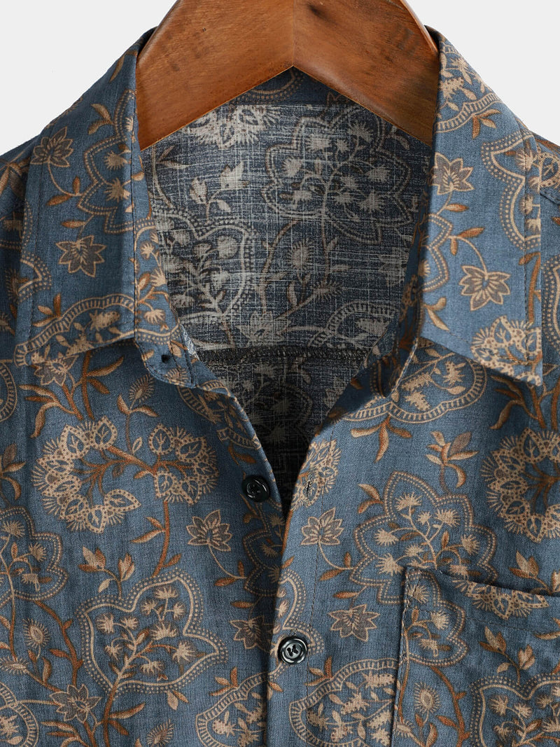 Chemise de plage à manches courtes boutonnée rétro pour homme Paisley Vintage Floral 70s