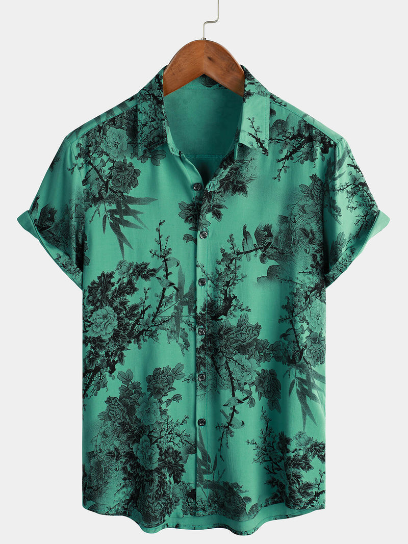 Chemise hawaïenne boutonnée à manches courtes pour homme