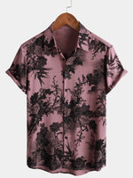 Chemise à manches courtes boutonnée rose en rayonne hawaïenne d'été à fleurs en bambou pour hommes