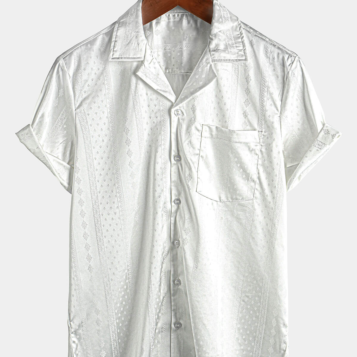 Chemise de plage hawaïenne pour homme avec poche jacquard boutonnée à manches courtes et col cubain