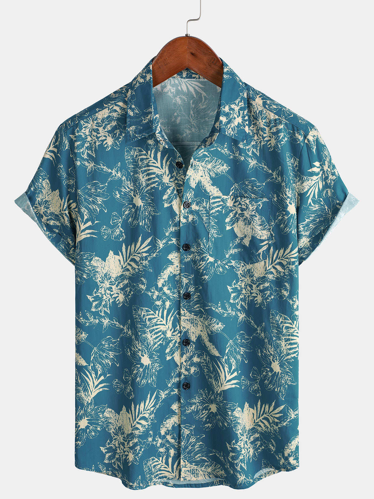 Chemise à manches courtes en coton respirant à imprimé floral tropical pour homme
