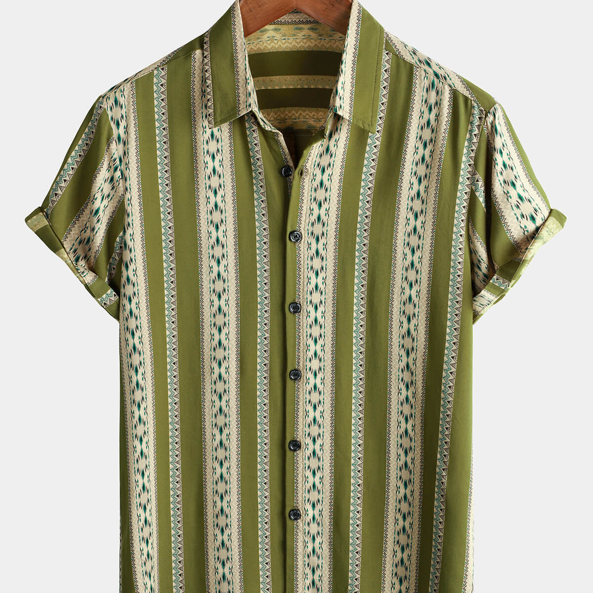 Chemise rétro vintage à manches courtes et imprimé aztèque des années 70 pour homme