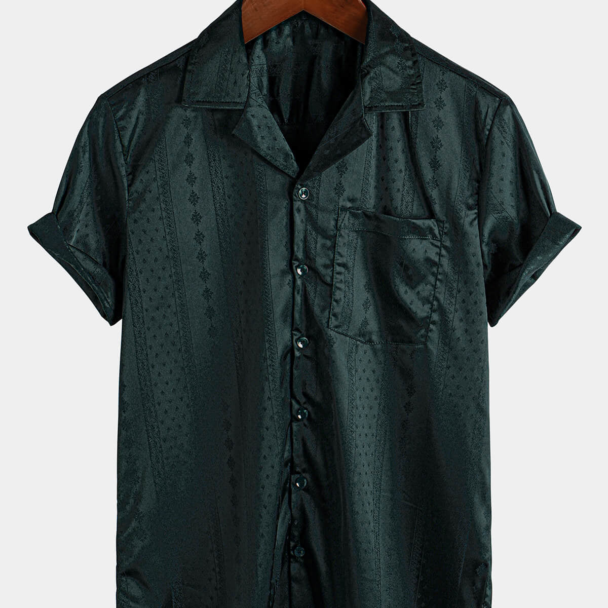 Chemise de plage hawaïenne pour homme avec poche jacquard boutonnée à manches courtes et col cubain