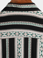 Chemise boutonnée western à imprimé aztèque des années 70 à rayures noires vintage pour hommes