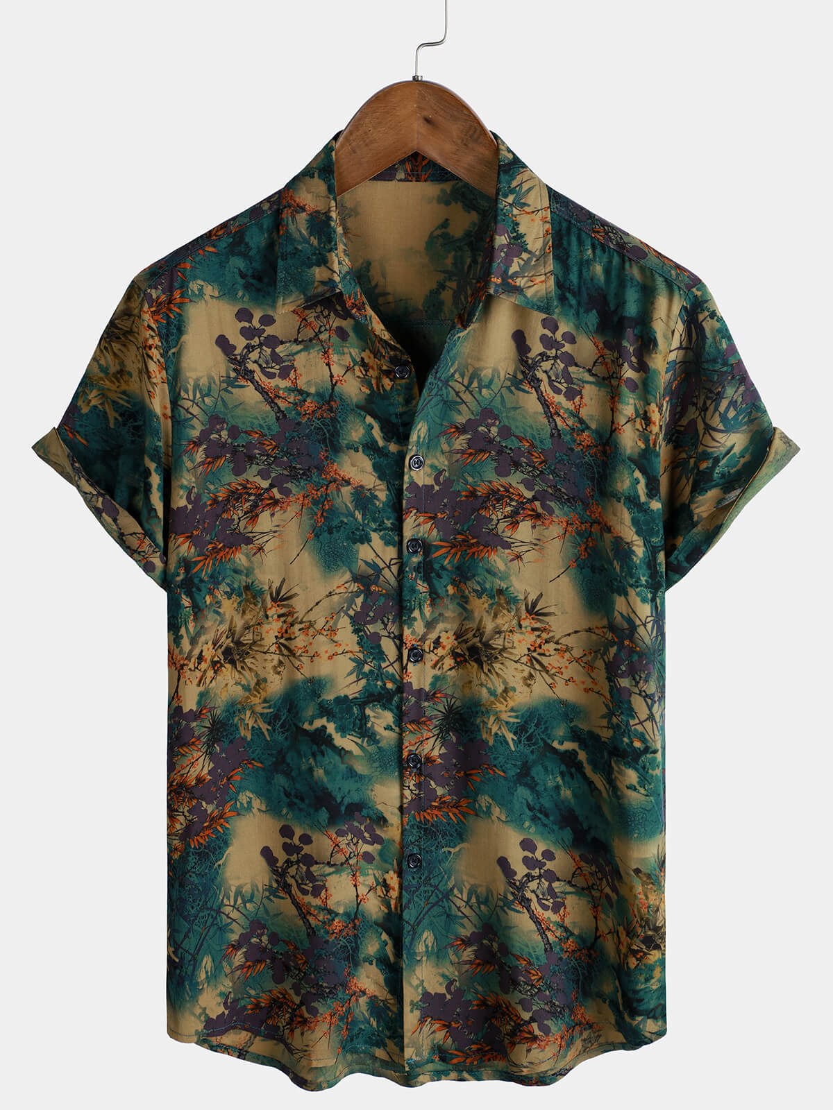 Chemise d'été à manches courtes en rayonne pour homme, motif floral rétro