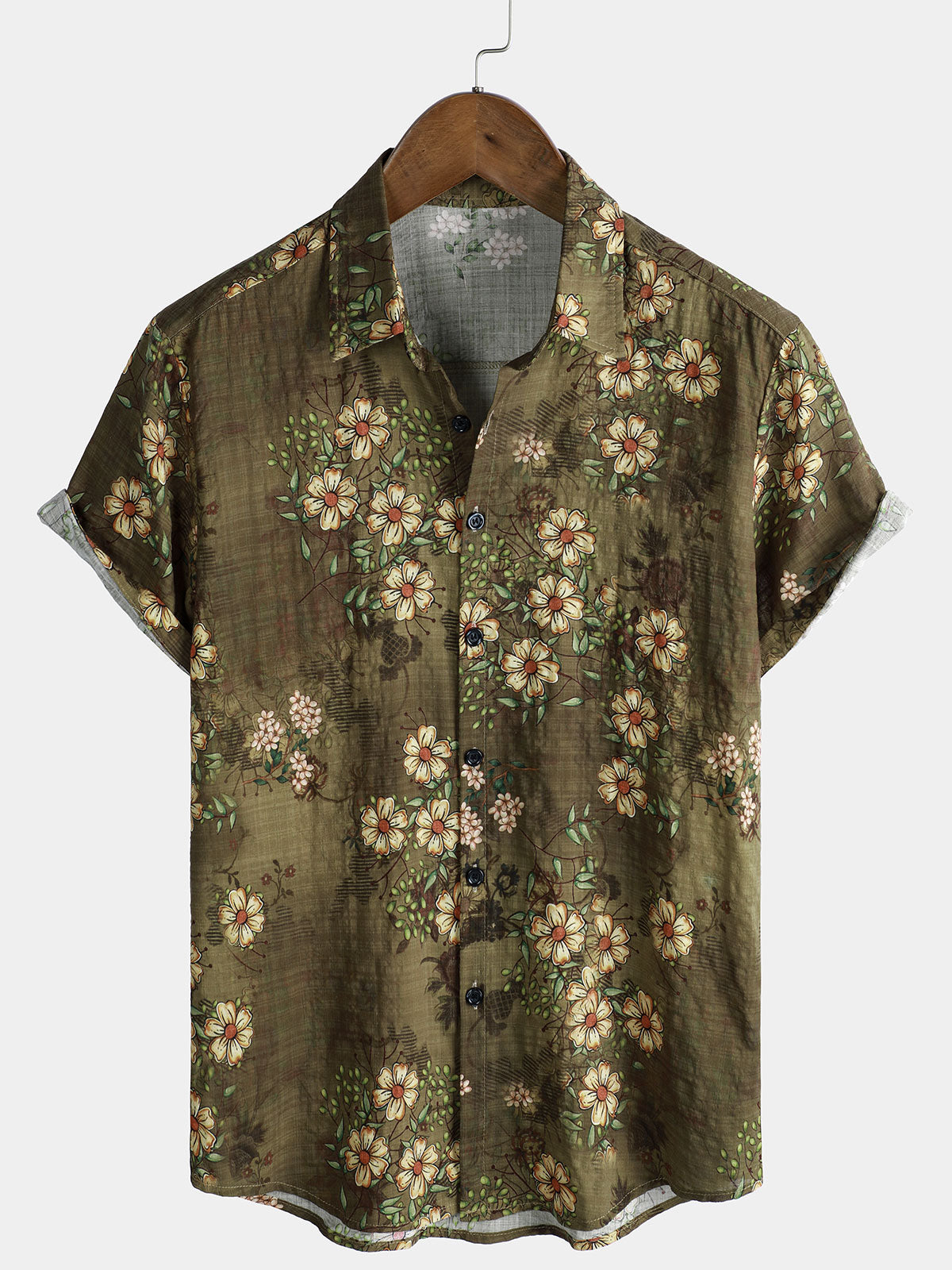 Chemise à manches courtes à imprimé floral rétro pour homme
