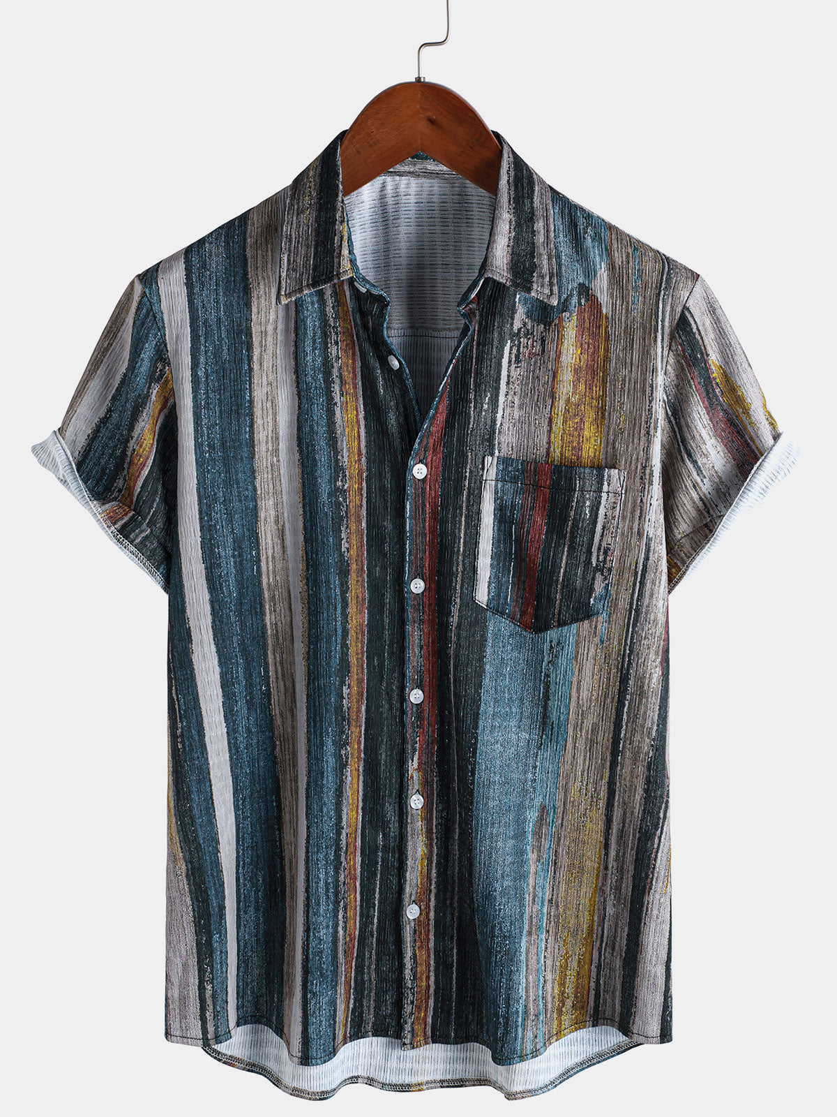 Chemise hawaïenne à manches courtes et rayures pour homme