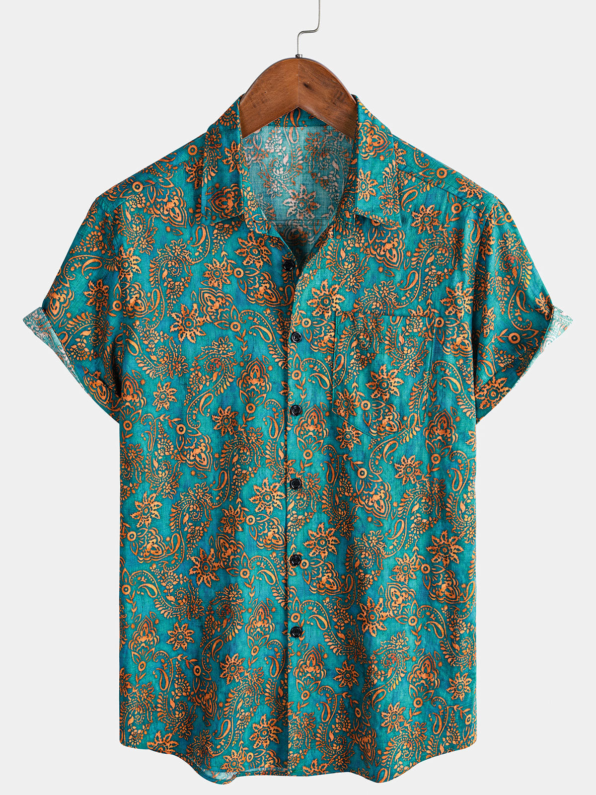 Chemise Homme Bohème Décontractée à Manches Courtes Imprimé Paisley