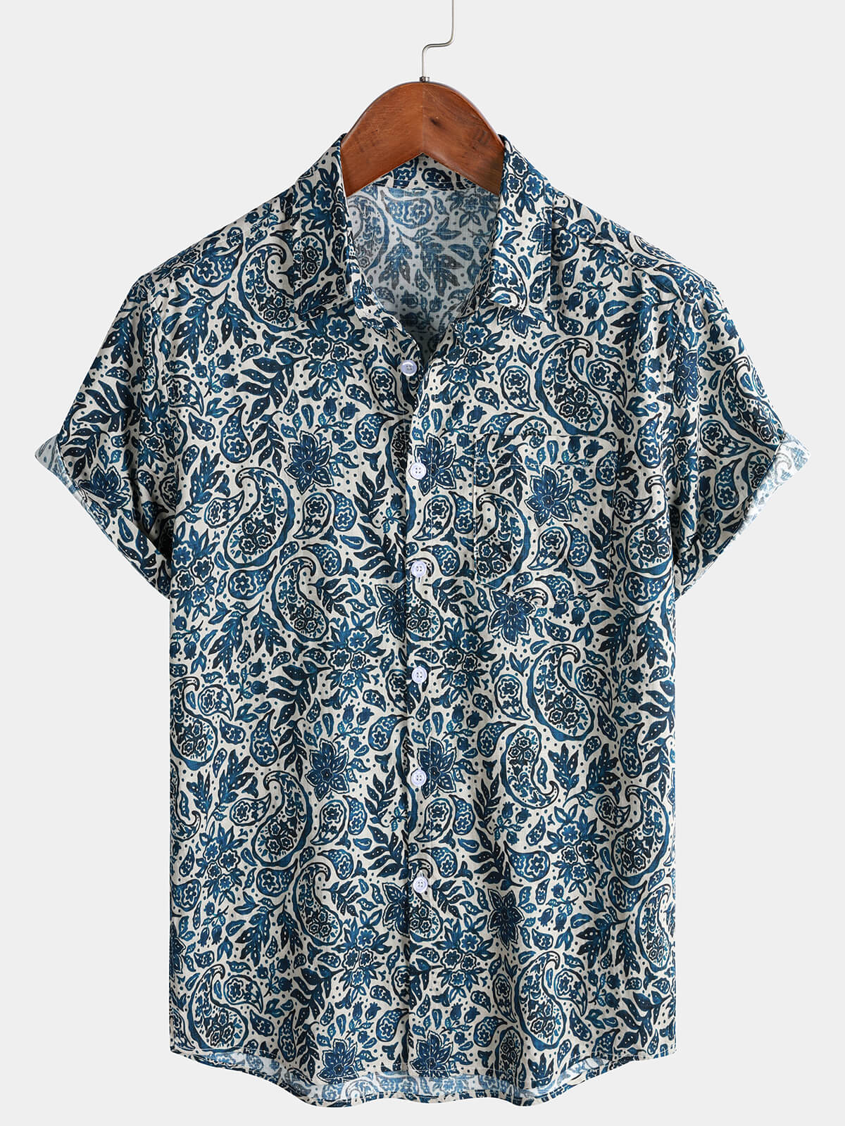 Chemise Homme Imprimé Floral Paisley Style Bohème Casual Manches Courtes