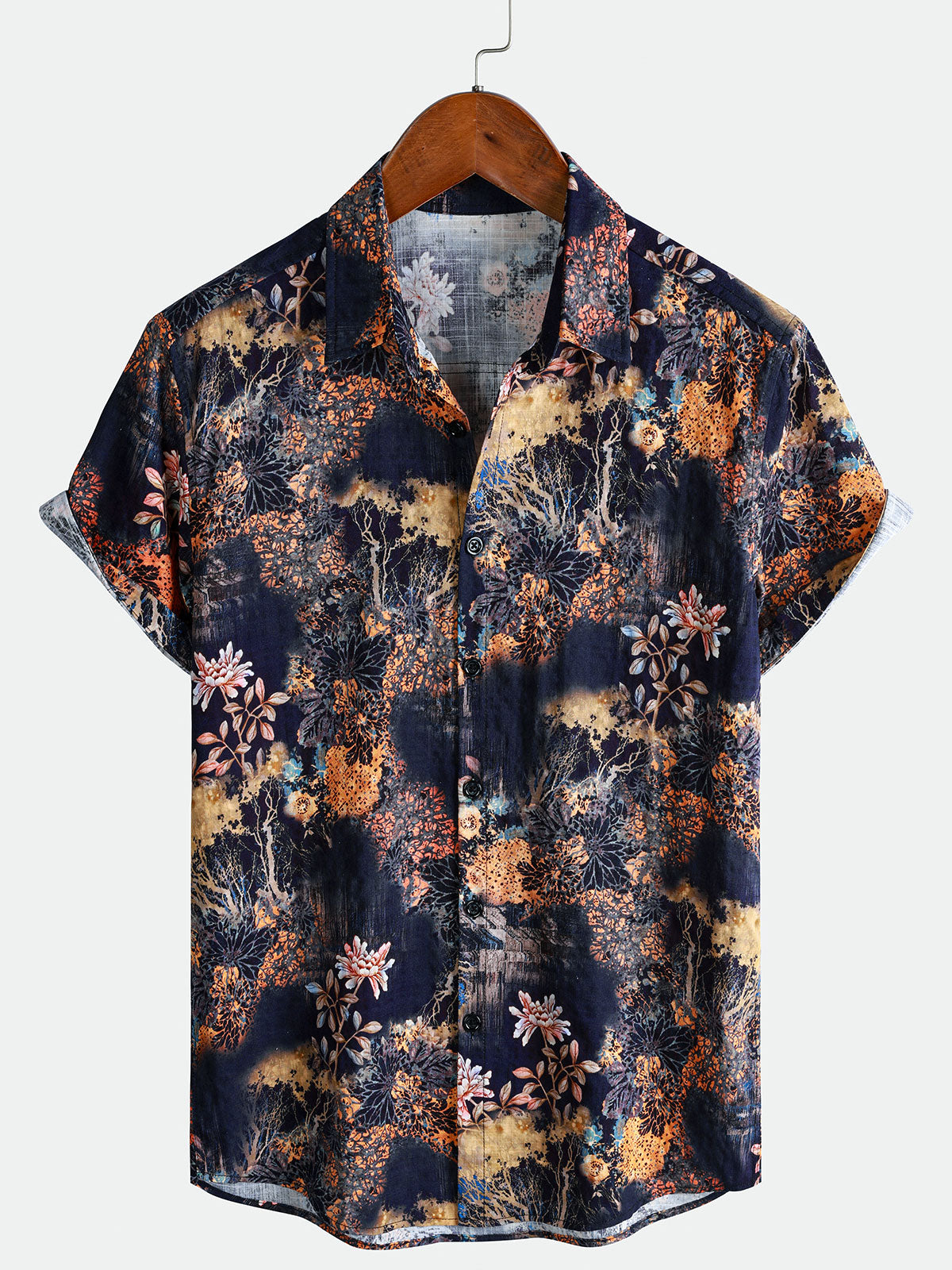 Chemise homme manches courtes motif floral vintage vacances d’été