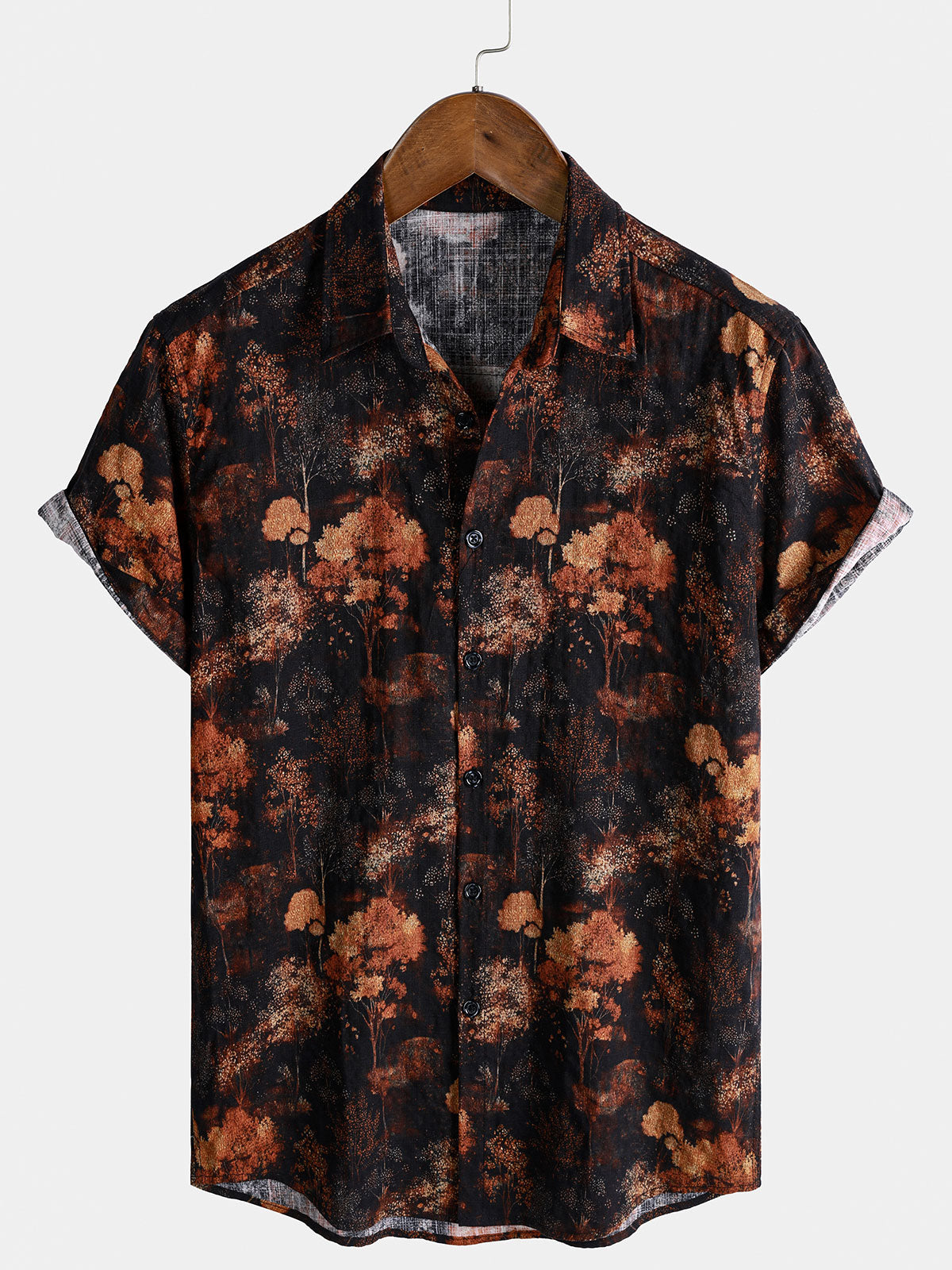 Chemise homme manches courtes imprimé paysage botanique style rétro