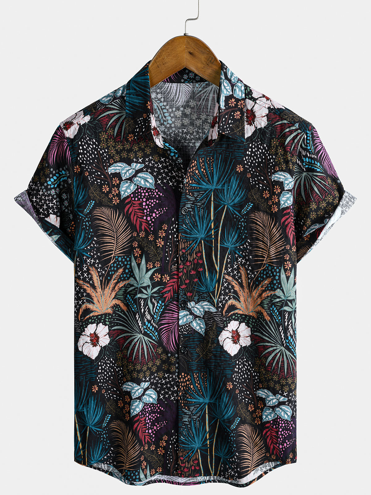 Chemise homme manches courtes imprimé floral tropical hawaïen