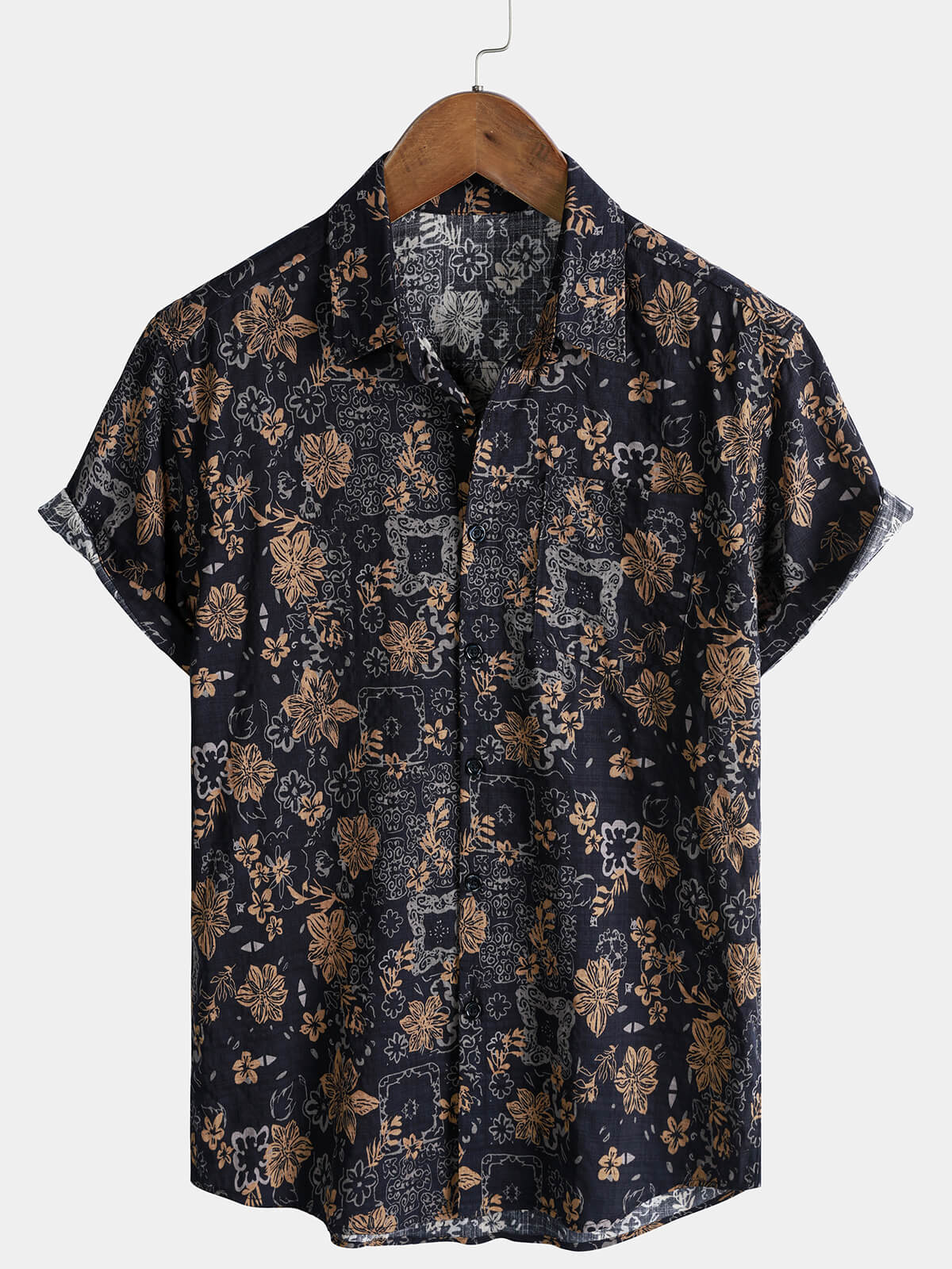Chemise Homme Imprimé Floral Vintage Style Bohème Manches Courtes Plage