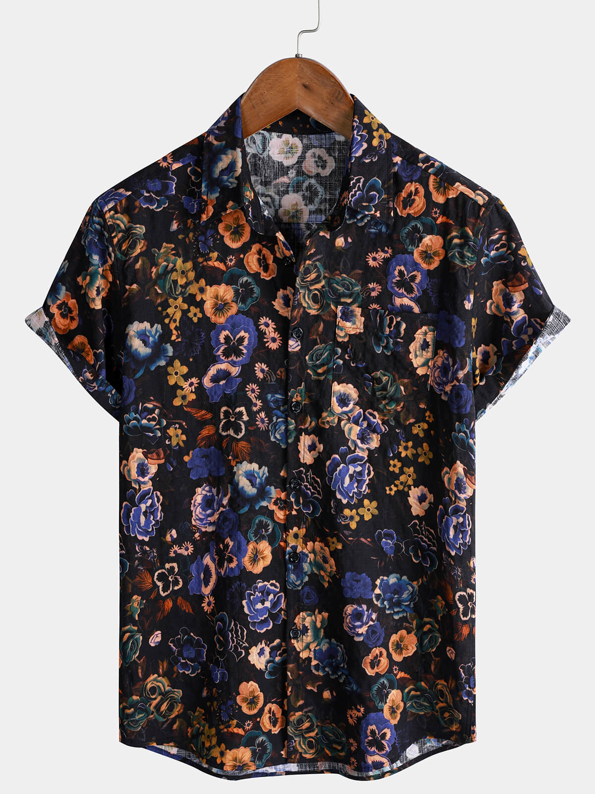 Chemise homme manches courtes imprimé floral vintage style bohème