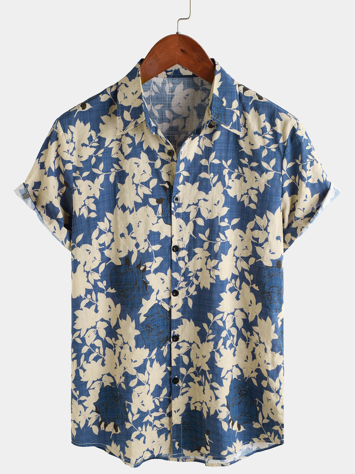 Chemise à manches courtes décontractée à imprimé floral bleu vintage pour homme