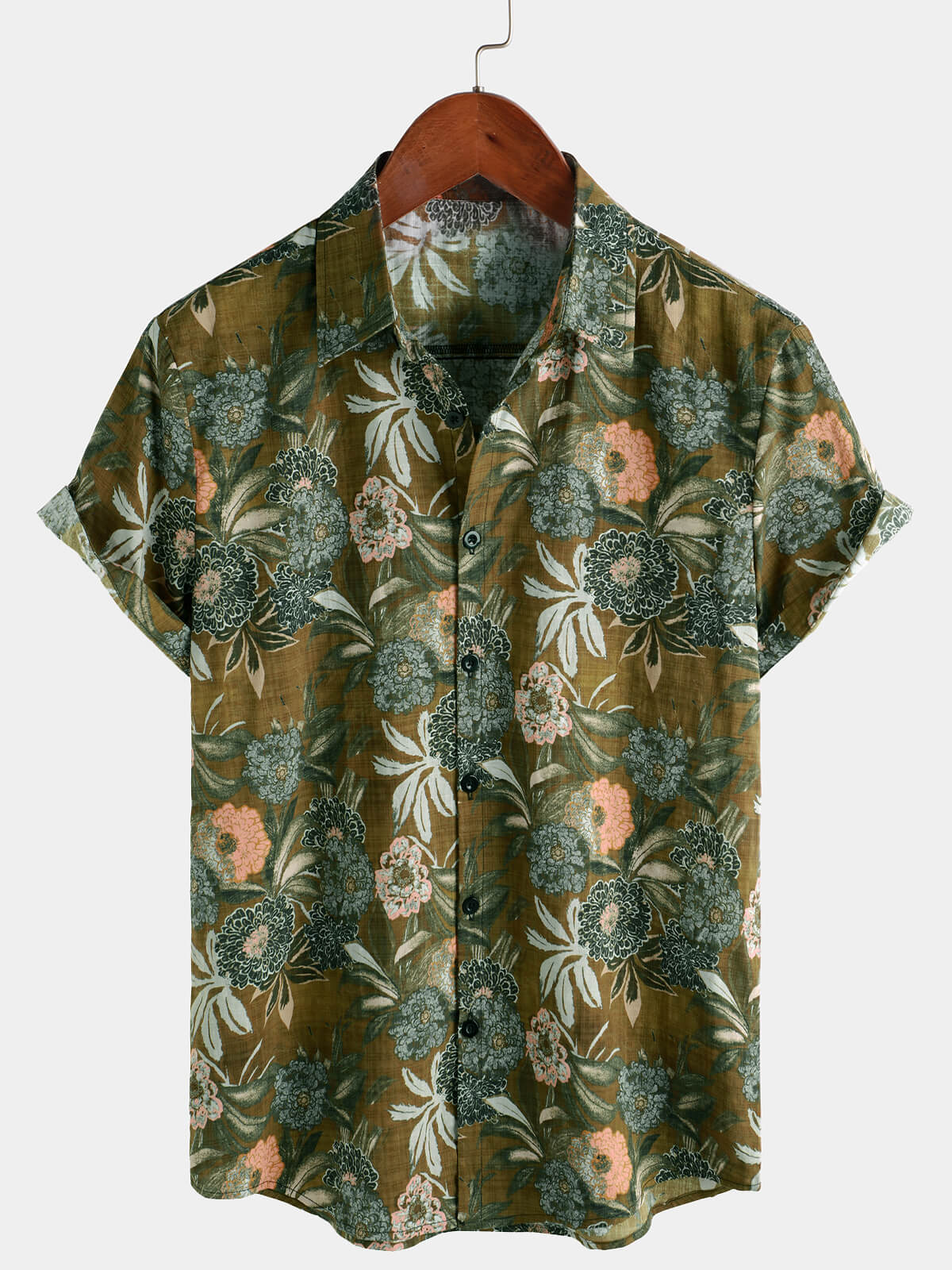 Chemise boutonnée à manches courtes et motif floral rétro pour homme