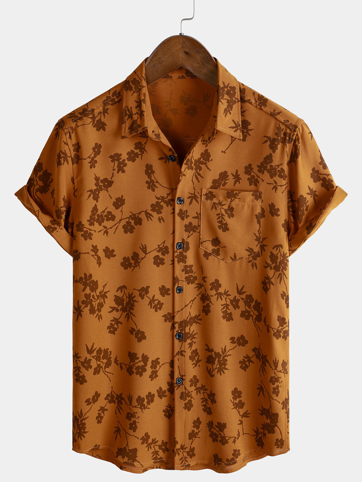 Chemise à manches courtes pour homme, imprimé floral vintage, motif floral, motif vacances, avec poche