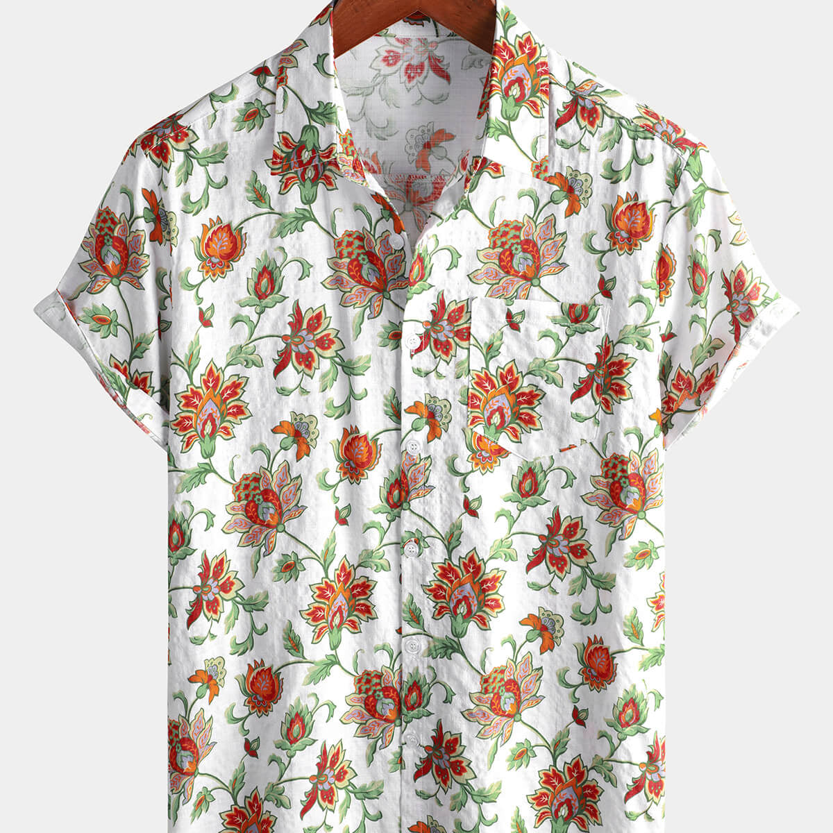 Chemise hawaïenne en coton blanc vintage à fleurs pour hommes