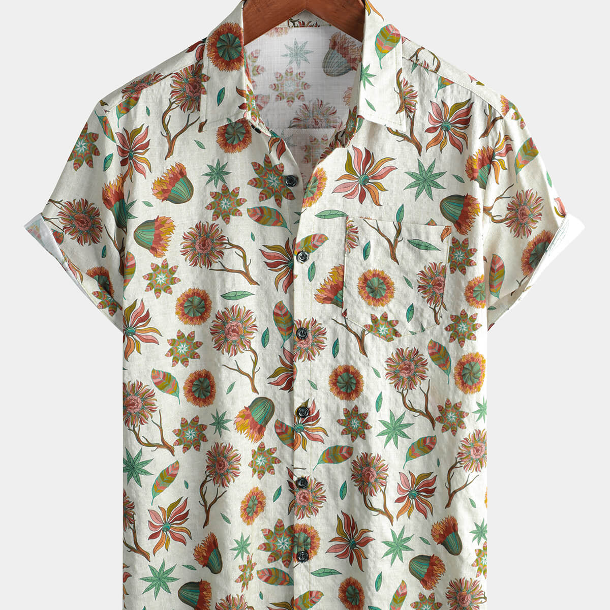 Chemise d'été en coton boutonnée à manches courtes pour hommes
