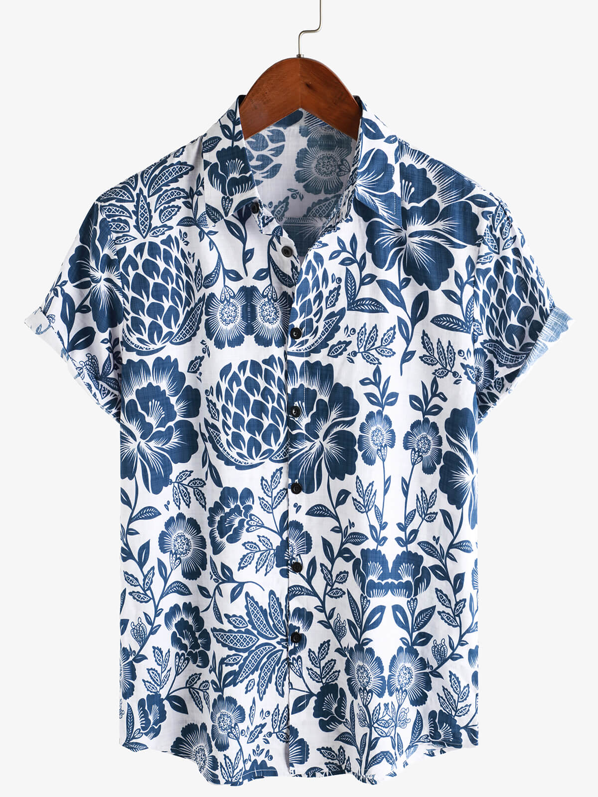 Chemise à manches courtes en coton respirant à imprimé floral vintage décontracté pour homme