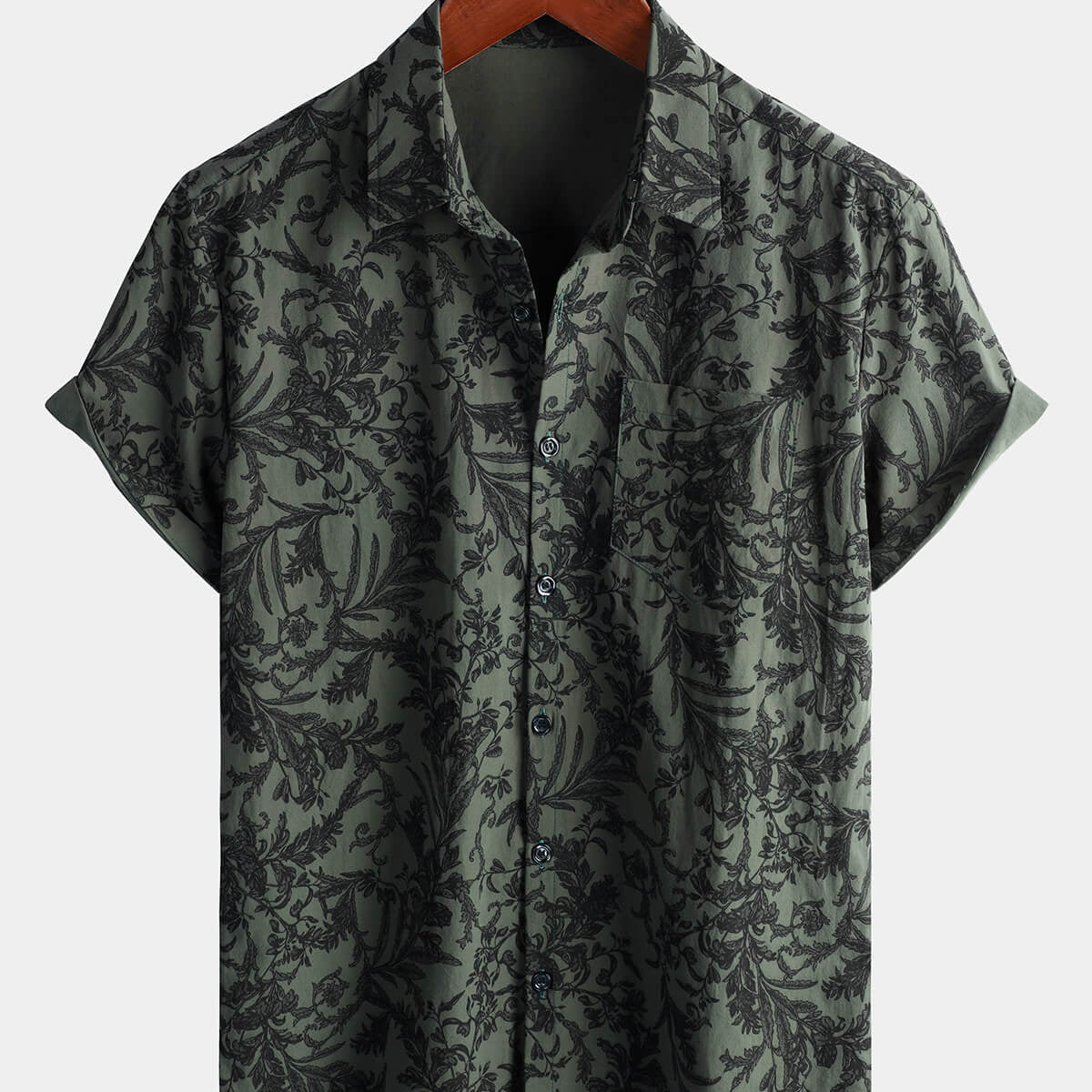 Chemise à manches courtes en lin et coton d'été hawaïen tropical bleu pour hommes