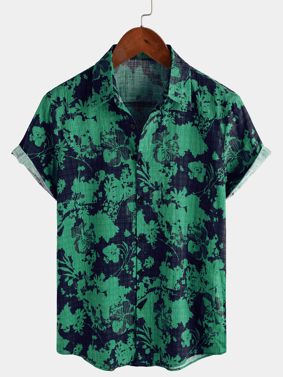 Chemise décontractée à manches courtes à imprimé floral vert vintage pour homme