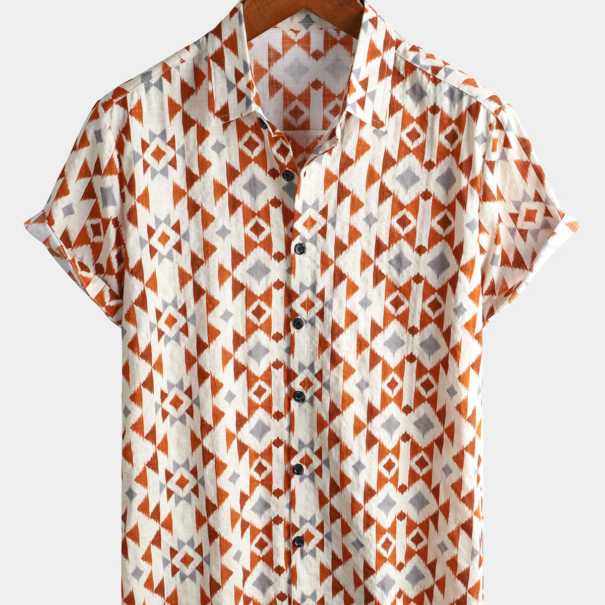 Chemise boutonnée à manches courtes en coton vintage pour hommes