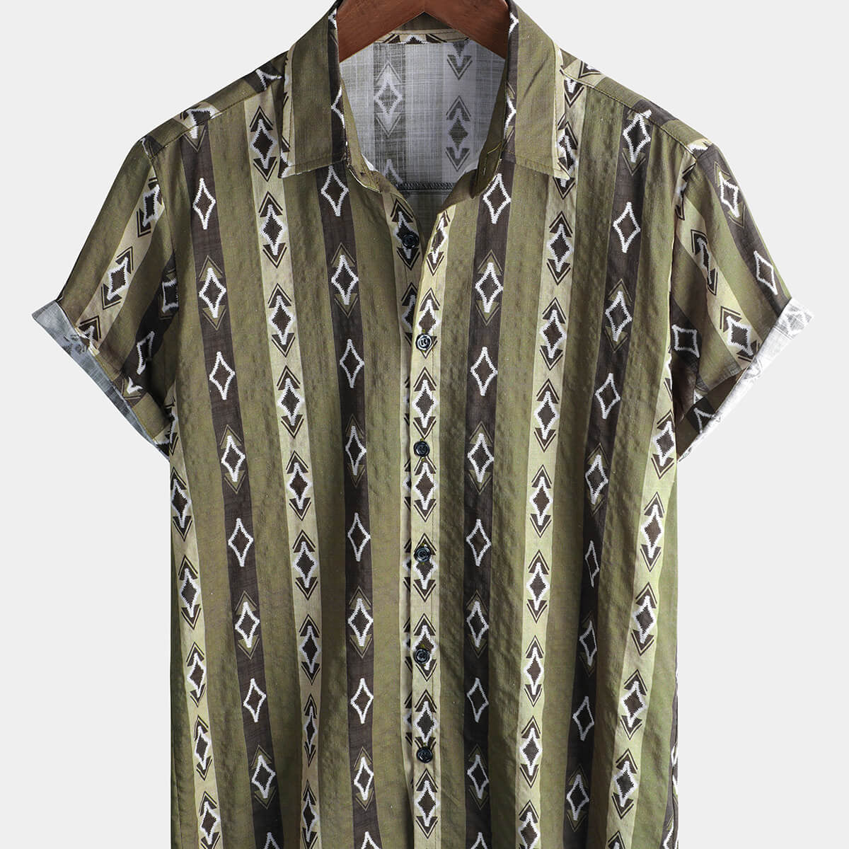 Chemise en coton à manches courtes rayée vintage décontractée pour hommes