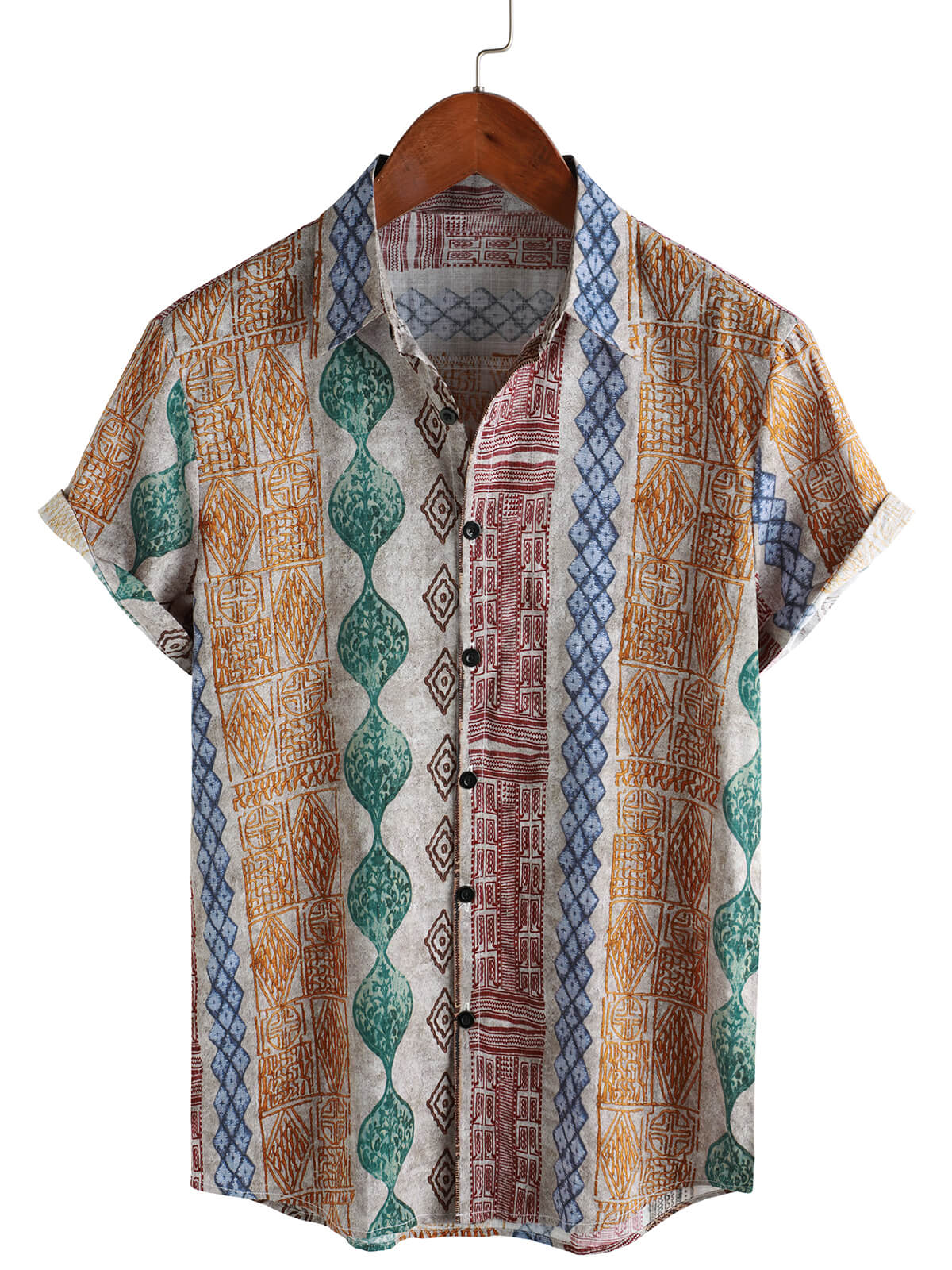 Chemise boutonnée à manches courtes et imprimé rétro à rayures pour homme