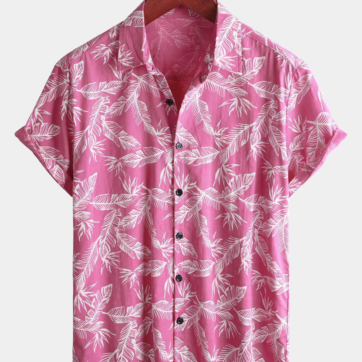 Chemise à manches courtes en coton d'été hawaïen à fleurs roses pour hommes